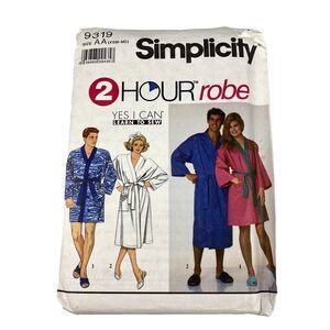 Simplicity 9319 2 Hour Robe Sewing Pattern Banded Tie Waist Kimono Sz XS-M UNCUT